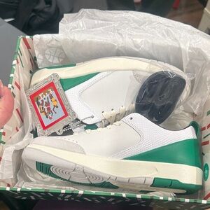 Green and White Air Jordan 2 Retro Low Sneakers